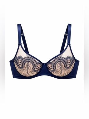 Maison Lejaby Tattoo Balconette Underwire Bra Navy Nude 32F